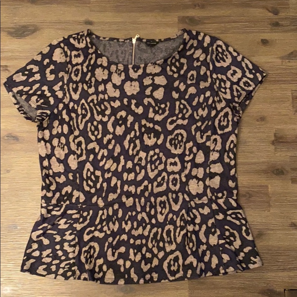 Blue/Black/Grey Short Sleeve Peplum Shirt